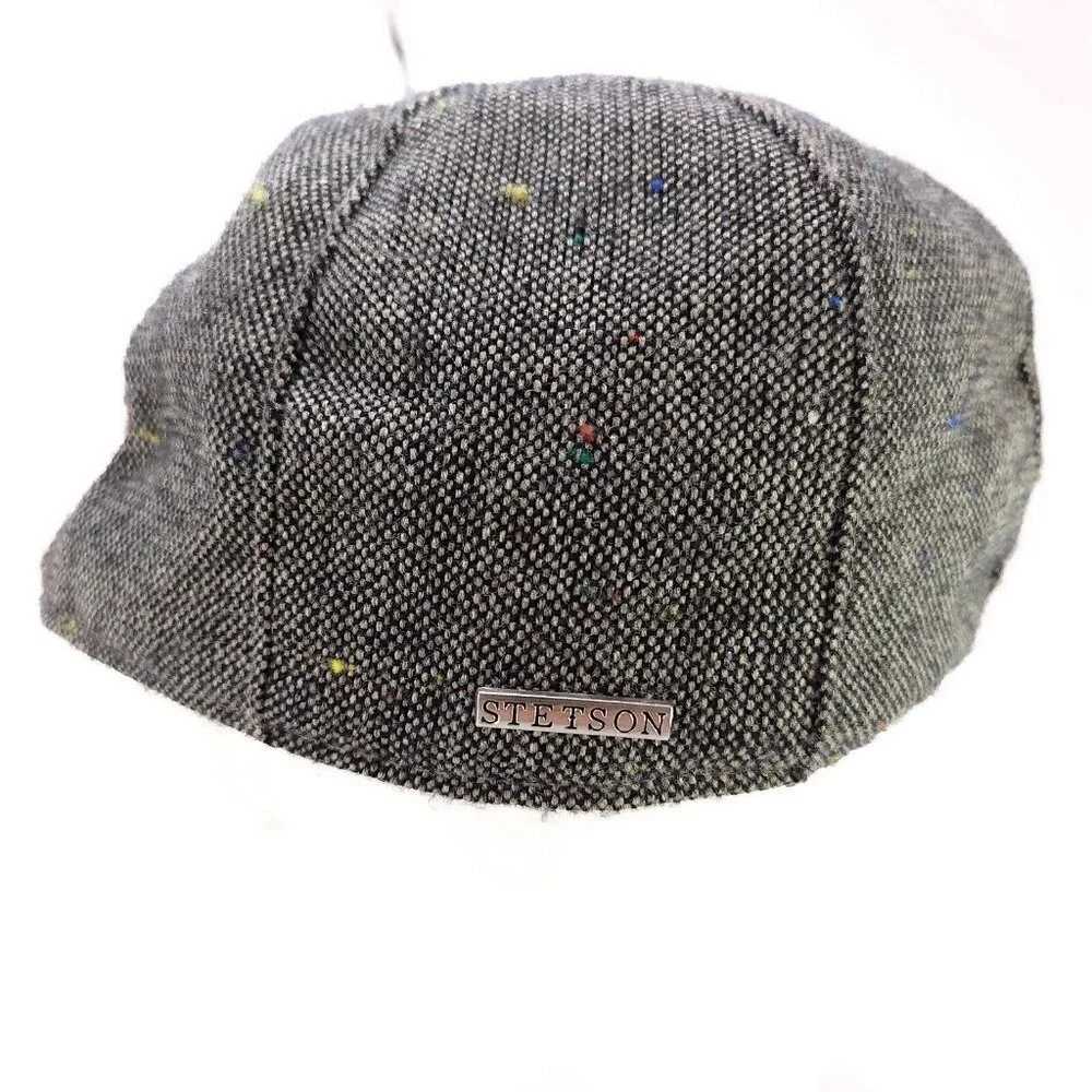 Stetson Newsboy Hat Wool Blend Size Medium Tweed Gray Cap - Picture 3 of 10